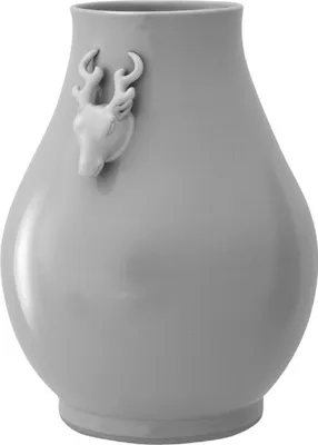 Produktbild von Casa Padrino Luxus Deko Vase Rehkopf Grau Ø 33 x H. 49 cm - Runde Porzellan Blumenvase - Luxus Qualität
