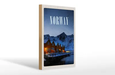 Produktbild von Holzschild Reise 20x30cm Norwegen Winter Schnee Urlaubsort