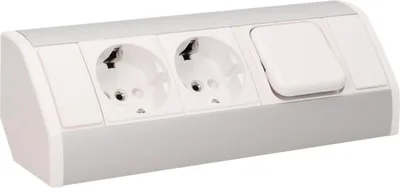 Produktbild von Steckdosenblock Aufbau silber-weiß 2fach ein Schalter 3680W