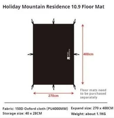 Produktbild von Holiday Mountain Residence 10.9 - Zeltunterlage / Footprint - Oxfordgewebe - Wasserdichte Zeltbodenplane - 400 x 270 cm - Für 3–4 Personen Zelt