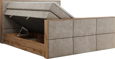 Produktbild von MKS MEBLE Doppelbett, Boxspringbett ALBERO 2 KING DUO mit zwei 7 Härtezonen Multipocket-Matratzen, genähtes Kopfteil und Front, Bettkästen - 120x200 cm - H4 - Beige Struktur