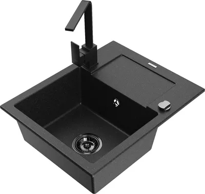 Produktbild von Mexen Enzo 1 Becken-Granitspüle mit Abtropffläche und Mischbatterie Rita, Schwarz/Silbermetallic - 66506-73-670300-70-B
