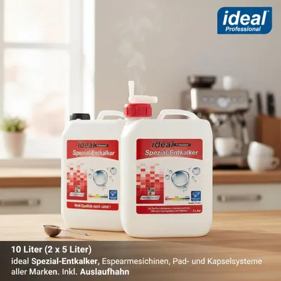 Produktbild von 10 Liter ( 2 x 5 Liter )  ideal Spezial-Entkalker für Kaffeevollautomaten, Espressomaschinen, Pad- und Kapselsysteme aller Marken inkl. Auslaufhahn