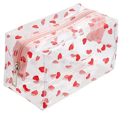 Produktbild von Transparente Tasche, 1 Stück, große Tasche, Schreibtasche, Kosmetiktasche, niedlich, Schminktasche, transparente PVC-Kosmetiktasche für Frauen und Mädchen, Herz