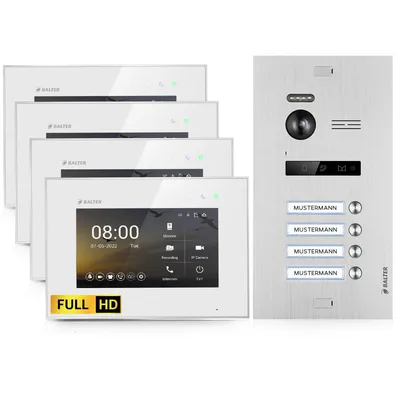 Produktbild von BALTER EVO HD Silber Video Türsprechanlage Set 4 Teilnehmer 4x 7" Monitor Weiß