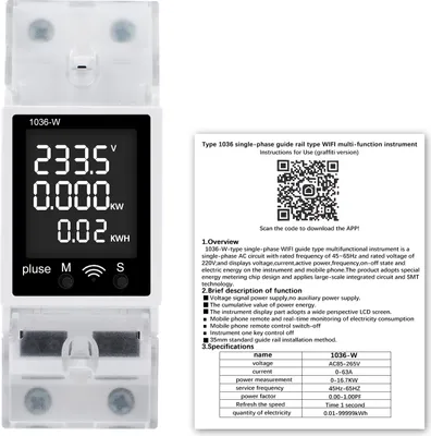 Produktbild von Smart WiFi AC Voltmeter Amperemeter AC 85-265V 63A 1036-W LCD HD Display – Multimeter mit 6-in-1 Messfunktion und WLAN-Steuerung