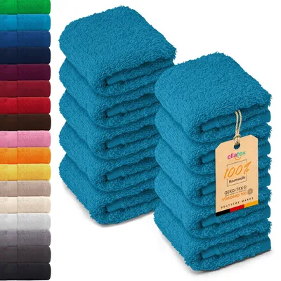 Produktbild von 10er Pack EllaTex Seiftücher 30x30 cm 100% Baumwolle, 500 g/m² Handtücher Set weich saugstark Serie Paris, in Farbe: Aquamarin