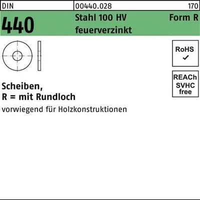 Produktbild von Reyher  Scheiben DIN 440 Stahl R 9 feuervz tZn (100 Stück)