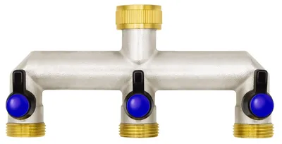 Productafbeelding van 3-Weg Waterverdeler van Messing met 3 Kogelkranen
