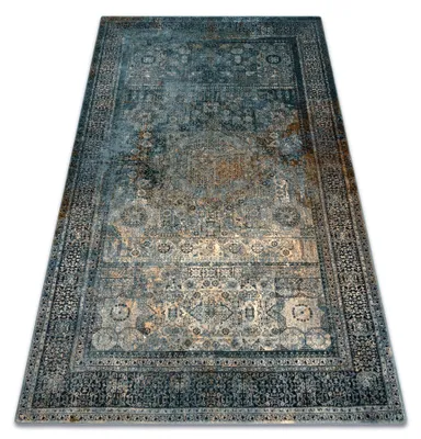 Image de Tapis en laine OMEGA Mamluk Vintage, rosette bleu foncé bleu 200x300 cm