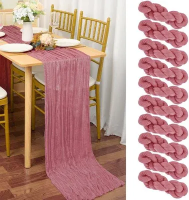Produktbild von 10er Set Tischläufer Staubrosa, 90 x 400 cm rote rustikale Baumwolltischläufer Boho Hochzeitstischläufer Hochzeitsdekoration Tischvorhang für Hochzeit und Party