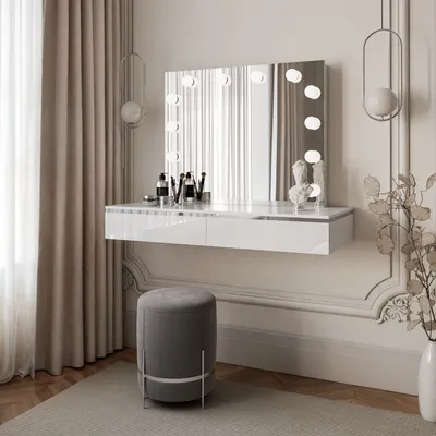 Produktbild von Schminktisch AURORA SILVER ELITE mit Spiegel weiß glänzend