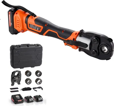 Produktbild von SucceBuy Elektrische Pressmaschine, 18-V-Rohrpresswerkzeug-Set für PEX- und Aluminium-Verbundrohre – inklusive Pressbacken U16, U20, U25 & U32, 2 x 2-Ah-Akkus, Schnellladegerät und Transportkoffer
