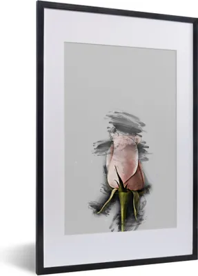 Produktbild von MuchoWow® MuchoWow® Gerahmtes Poster Blumen - Rosa - Schwarz 40x60 cm - Poster mit zchwarzem Bilderrahmen - Poster in Rahmen