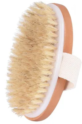 Image de Brosse de bain en poils naturels pour un nettoyage exfoliant et une amélioration de la circulation lymphatique, brosse sèche en une seule pièce