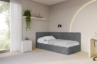 Produktbild von ALTDECOR Jugendbett mit Bettkasten - LIVY - 90x200 cm Dunkelgrau - Poso 115 - Bett ohne Matratze - Einzelbett mit Stauraum - Polsterbett Kinderbett