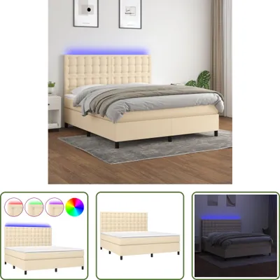 Produktbild von The Living Store Boxspringbett mit Matratze & LED Creme 180x200 cm Stoff