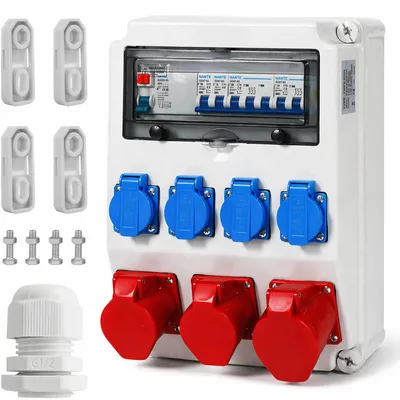 Immagine prodotto di Distributore di corrente con 4 prese Schuko a 230 V - 2 prese CEE da 16 A + 1 presa CEE da 32 A