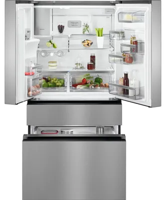 Produktbild von AEG 9000 MultiSwitch / French-Door Kühlschrank / WiFi-Vernetzung / 1781 mm / Gefrierschublade unten / Wasserspender / 617 L / CustomFlex – flexibles Türablagesystem / Fresh-Box-Schublade / NoFrost RMB954E9VX Edelstahl-Türen, Seiten grau