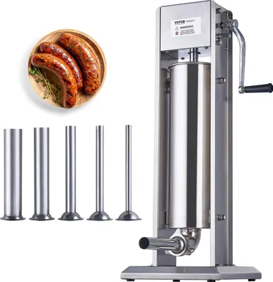 Zdjęcie produktu dla Nadziewarka do kiełbas 7L – Ręczna stal nierdzewna 2 biegi 5 lejków