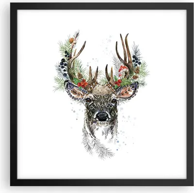 Produktbild von Gerahmtes Poster - Schwarzer Rahmen - Surrealismus Hirsch Boho - 40x40 cm - Wand Bild - Wanddeko - Wandbilder - Kunstposter - Wandposter - Bilderrahmen - Bilder - Kunstdruck - P2BAC40x40-4486