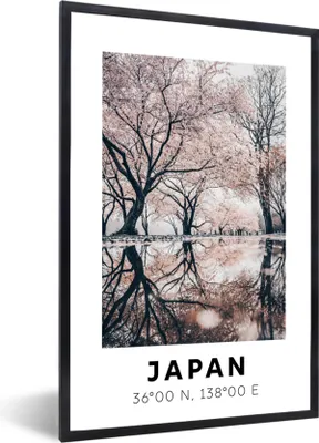 Produktbild von MuchoWow® Gerahmtes Poster Japan - Blüten - Bäume 60x90 cm - Poster mit Schwarzem Bilderrahmen Wandposter Rahmen Foto Bilder - Kunst
