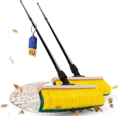 Produktbild von Novaliv 2x Krallenbesen mit Stiel 60cm, Spezialbesen gebogenen Borsten Borsten -Ideal als Gartenbesen, Kratzbesen, Kunstrasen Besen, Optimal für Camping, Straßenbesen