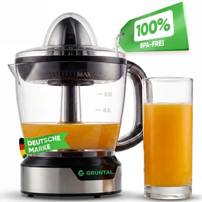 Produktbild von GRÜNTAL - Elektrische Zitruspresse 40W 1 L Saftpresse mit automatischer Start-Stopp-Funktion BPA-frei Schwarz/Edelstahl