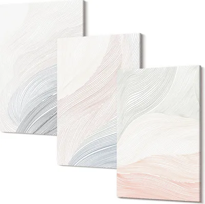 Produktbild von Leinwandbild – Wandbild – Leinwandbilder – Kunstdruck – Polycanvas – Modern – Mehrteilig – 3-Teilig Set – Hochwertig – Geruchslos – Lichtecht – Fertig Aufgespannt – 40x60 Cm Je Teil - Abstraktes Wellengemälde auf Karton in Pastellfarben