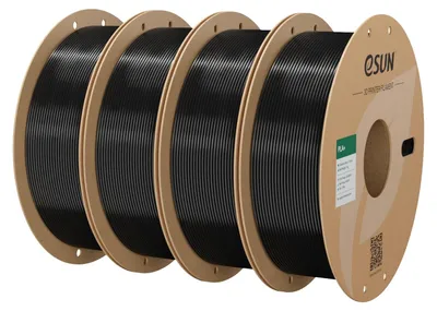 Image de Filament eSUN PLA+, diamètre 1,75 mm, filament PLA Plus pour imprimante 3D, précision dimensionnelle de +/- 0,03 mm, 1 kg par bobine, 4 bobines de filament pour imprimante 3D, couleur noire
