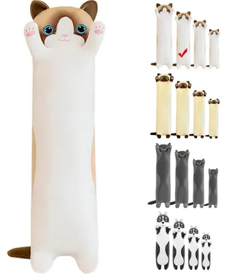 Productafbeelding van Pluche kattenknuffel, 90 cm, kussen, zacht speelgoed, cadeau, wit, 90 cm