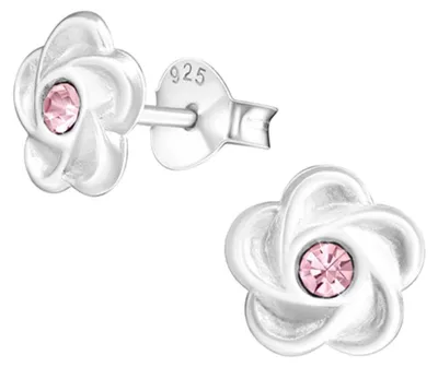 Produktbild von Ohrstecker Blume mit Kristall: 925 Silber Ohrringe Rosa