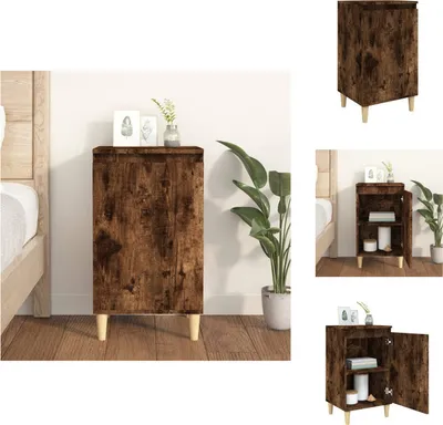 Imagen del producto de vidaXL Mesita de noche de roble ahumado, 40x35x70 cm, fabricada en material de madera. - Mesitas de noche