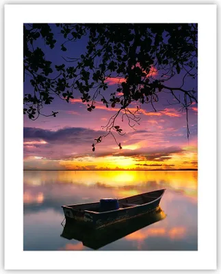 Produktbild von Poster - Poster ohne Rahmen - Boot Sonnenuntergang See Himmel - 40x50 cm - Wand Bild - Wanddeko - Wandbilder - Kunstposter - Wandposter - Bilder - Kunstdruck - Wandbild - P2XPA40x50-2967