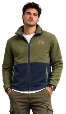 Zdjęcie produktu dla Geographical Norway Touki – męska zielona bluza polarowa na co dzień WZ6702H/GN-kaki