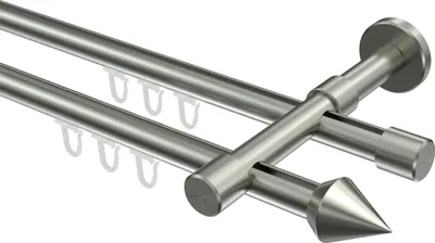Produktbild von Interdeco Innenlaufstange / Gardinenstange mit Innenlauf Edelstahl-Optik, Typ Sinux Castello (Doppelkegel), 16 mm Ø 2-läufig, 120 cm