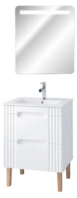 Image de Meuble à poser avec vasque à encastrer 60 cm + miroir LED Oceanie White