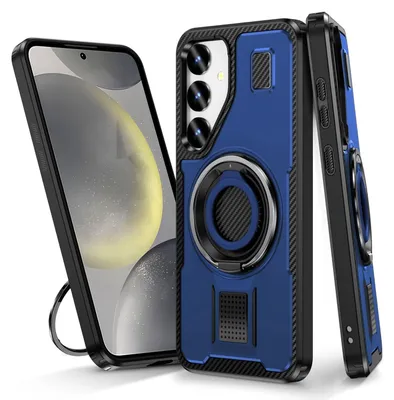 Productafbeelding van Voor Samsung Galaxy S25 Plus 5G, hoesje van TPU met ringhouder van carbonvezel, blauw