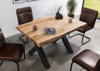Produktbild von MASSIVMOEBEL24 Baumtisch Sheesham 160x90x77 natur sandgestrahlt / X-Beine anthrazit matt FREEFORM 5