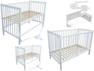 Produktbild von Kinderbett - Beistellbett - Babybett 120x60cm mit Gurt und Rädern weiß