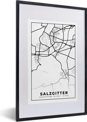 Produktbild von MuchoWow® Gerahmtes Poster Stadtplan - Salzgitter - Karte 40x60 cm - Poster mit Schwarzem Bilderrahmen Wandposter Rahmen Foto Bilder - Poster in Rahmen