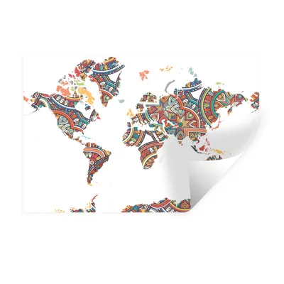 Obrázok produktu pre MuchoWow® Nálepka na stenu - Mapa sveta - dekorácie - farby - 60x40cm - Samolepiaca a polohovateľná