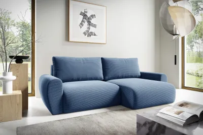 Produktbild von Ecksofa ANTONIO - MINI BOSS L 253x153cm; L-Form mit Schlaffunktion und Bettkästen in Türkis, Blau / Cordbezug, Schenkel / Ottomane rechts oder links