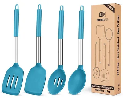 Productafbeelding van Siliconen keukengereedschapset, 4-delig, met antiaanbaklaag, hittebestendig, BPA-vrij, blauw