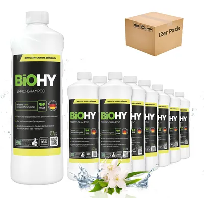 Produktbild von BiOHY Teppichshampoo + Dosierer, Teppichshampoo Konzentrat, Teppichreiniger, 12 x 1 l
