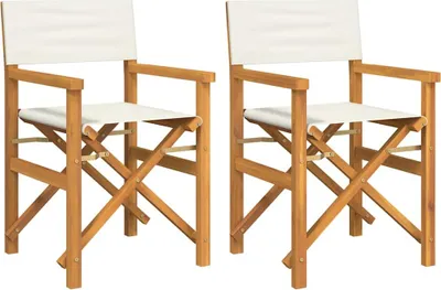 Image de Chaises de régie 2 pcs. Pliable Crème Bois massif Teck