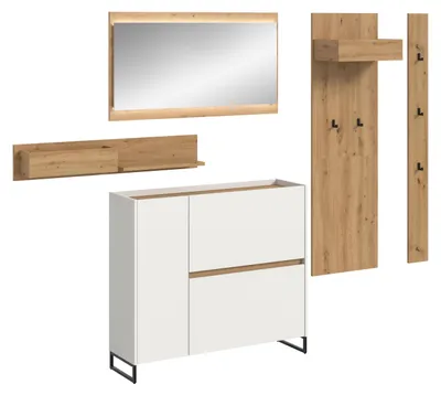 Productafbeelding van xonox.home Garderobekombinatie met verlichting, afmetingen: 192x236x32 cm, in de kleuren wit, imitatiehout "Artisan Oak" en imitatiehout "Nachbildung"