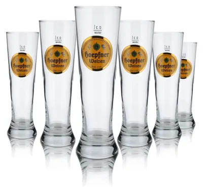 Produktbild von 6x Hoepfner Glas 0,3l Hefeweizenglas Weißbierglas Gläser Set Brauerei Karlsruhe