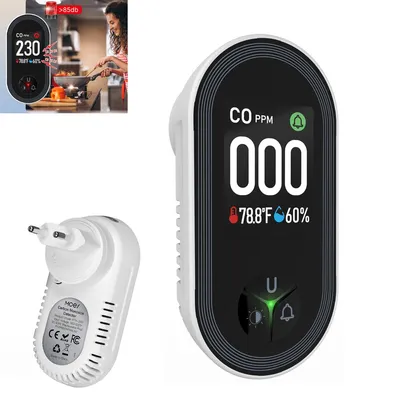 Produktbild von SteckbarerCO-und Gasmelder,erkennt Kohlenmonoxid (0–1000 ppm),Temperatur (–10–50 °C)und Luftfeuchtigkeit (0–95%RH), zuverlässiger Haushaltsgasdetektor