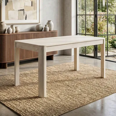 Immagine prodotto di WOHNLING Tavolo da pranzo in legno massello di mango 120x60 cm, effetto sbiancato, tavolo da pranzo rettangolare, tavolo da cucina per 4-6 persone, tavolo in legno, tavolo da pranzo, realizzato a mano